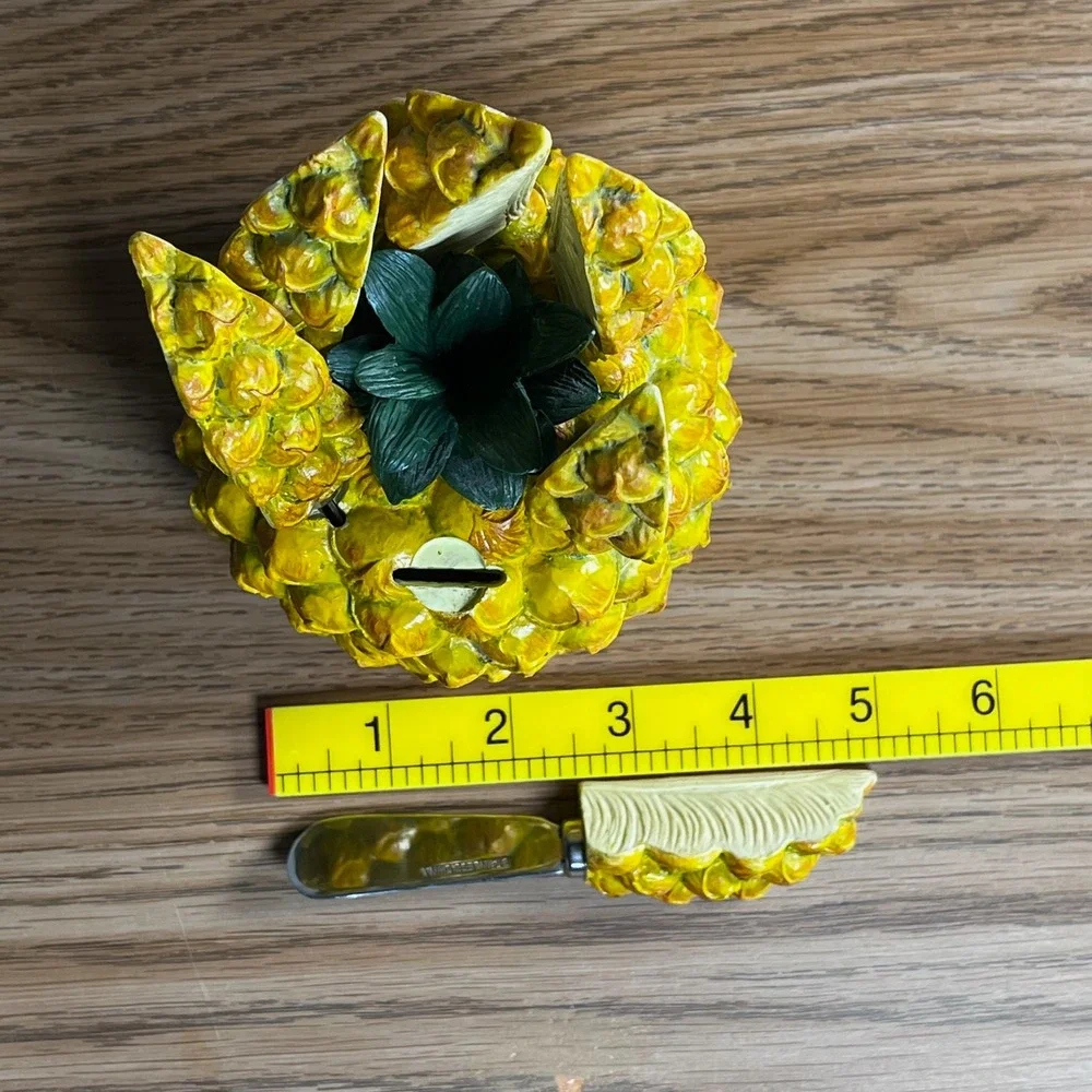 VTG MCM Ceramic Pineapple‎ Cheese Spreader Appetizer Knife Caddy Set